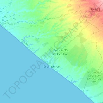 Mapa topográfico Champerico, altitud, relieve
