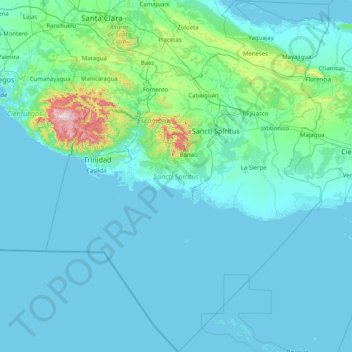 Mapa topográfico Sancti Spíritus, altitud, relieve