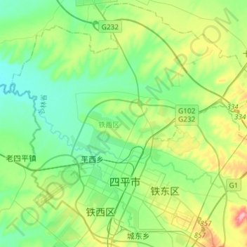 Mapa topográfico 铁西区, altitud, relieve