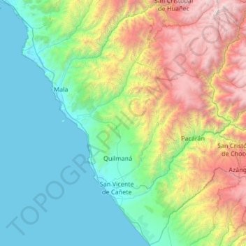 Mapa topográfico Cañete, altitud, relieve