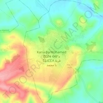 Mapa topográfico Karia Ba Mohamed, altitud, relieve