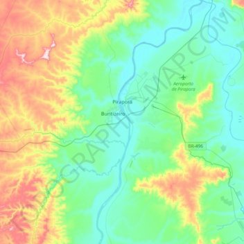 Mapa topográfico Pirapora, altitud, relieve