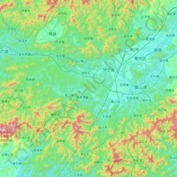 Mapa topográfico 休宁县, altitud, relieve