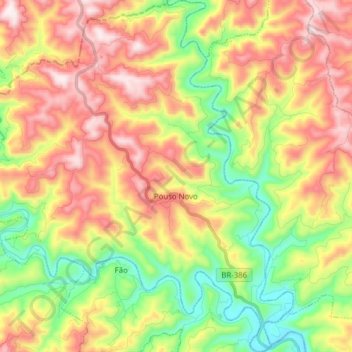 Mapa topográfico Pouso Novo, altitud, relieve