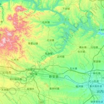 Mapa topográfico Xin'an County, altitud, relieve