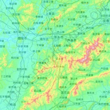 Mapa topográfico Pingxiang, altitud, relieve