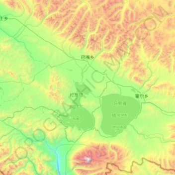 Mapa topográfico Darchen, altitud, relieve