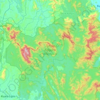Mapa topográfico Taman Negara, altitud, relieve