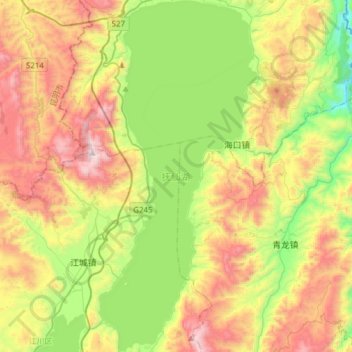 Mapa topográfico Fuxian-See, altitud, relieve