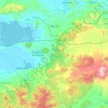 Mapa topográfico Zinapécuaro, altitud, relieve