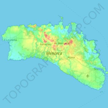 Mapa topográfico Menorca, altitud, relieve