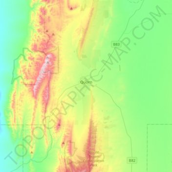 Mapa topográfico Quorn, altitud, relieve