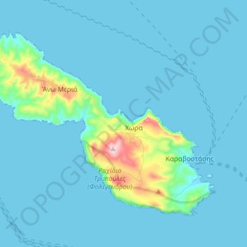 Mapa topográfico Folegandros, altitud, relieve