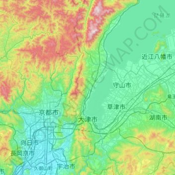 Mapa topográfico Otsu, altitud, relieve