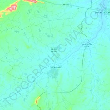 Mapa topográfico São Bento, altitud, relieve