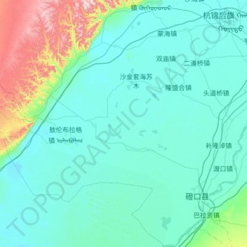 Mapa topográfico Dengkou County, altitud, relieve