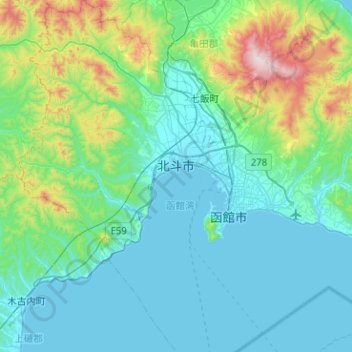 Mapa topográfico Hokuto, altitud, relieve