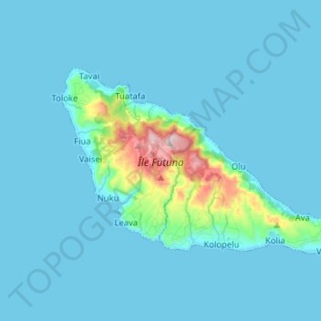 Mapa topográfico Futuna, altitud, relieve