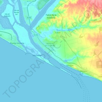 Mapa topográfico Palos de la Frontera, altitud, relieve