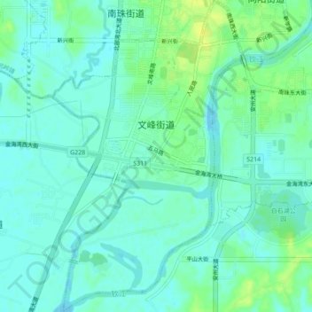 Mapa topográfico Wenfeng Sub-district, altitud, relieve