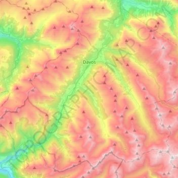 Mapa topográfico Davos, altitud, relieve