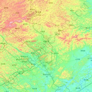 Mapa topográfico 大新县, altitud, relieve