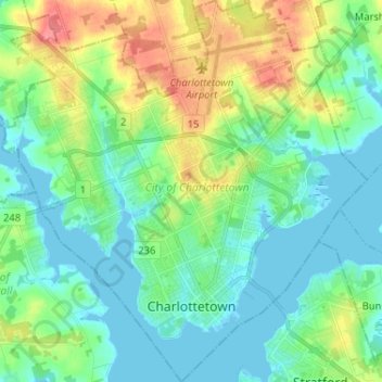 Mapa topográfico City of Charlottetown, altitud, relieve