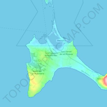 Mapa topográfico Formentera, altitud, relieve