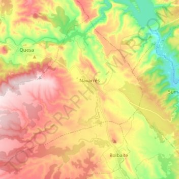 Mapa topográfico Navarrés, altitud, relieve