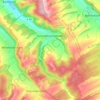 Mapa topográfico Schmidthachenbach, altitud, relieve