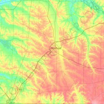 Mapa topográfico Graves County, altitud, relieve