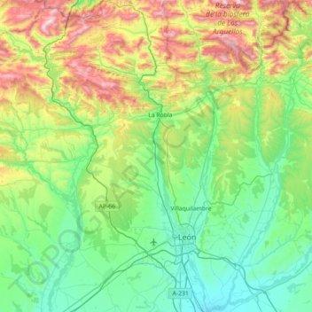 Mapa topográfico Río Bernesga, altitud, relieve
