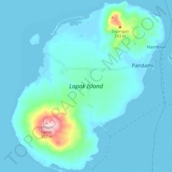 Mapa topográfico Lapak Island, altitud, relieve
