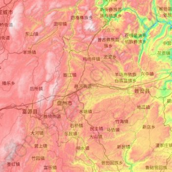 Mapa topográfico 盘州市, altitud, relieve