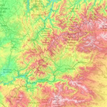 Mapa topográfico Río Sil, altitud, relieve