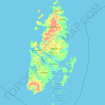 Mapa topográfico Islas Aru, altitud, relieve