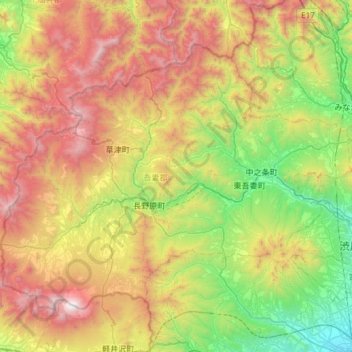 Mapa topográfico Agatsuma District, altitud, relieve
