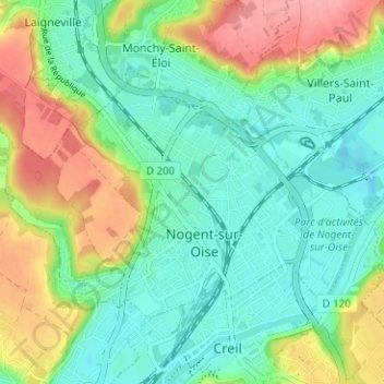 Mapa topográfico Nogent-sur-Oise, altitud, relieve