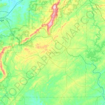 Mapa topográfico Clay County, altitud, relieve