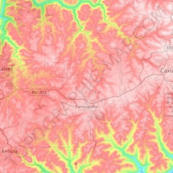 Mapa topográfico Farroupilha, altitud, relieve