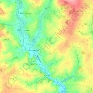 Mapa topográfico Rohan, altitud, relieve
