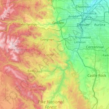 Mapa topográfico Jefferson County, altitud, relieve