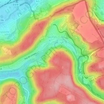 Mapa topográfico Saulnes, altitud, relieve