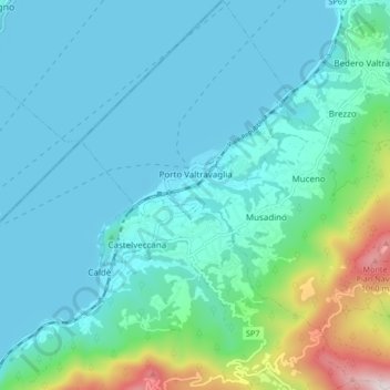 Mapa topográfico Porto Valtravaglia, altitud, relieve