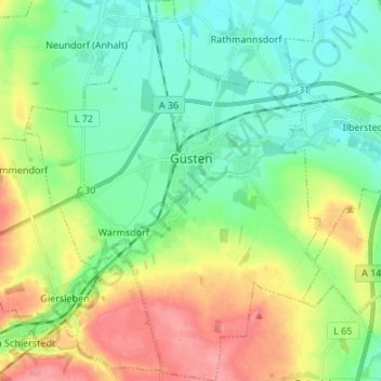 Mapa topográfico Güsten, altitud, relieve