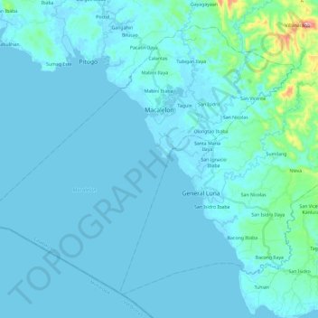 Mapa topográfico Macalelon, altitud, relieve