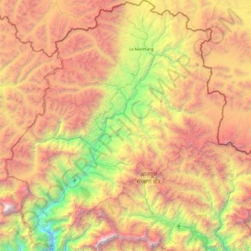 Mapa topográfico मुस्ताङ, altitud, relieve