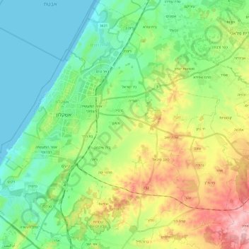 Mapa topográfico Hof Ashkelon Regional Council, altitud, relieve
