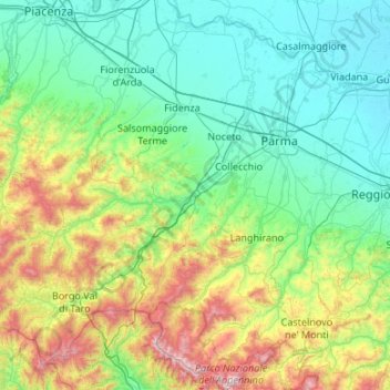 Mapa topográfico Parma, altitud, relieve