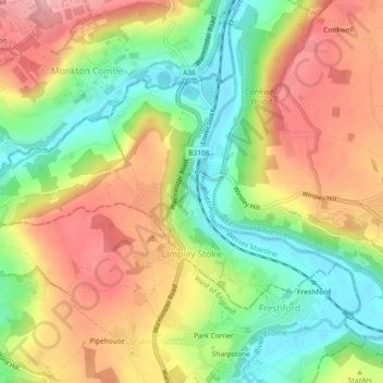Mapa topográfico Limpley Stoke, altitud, relieve